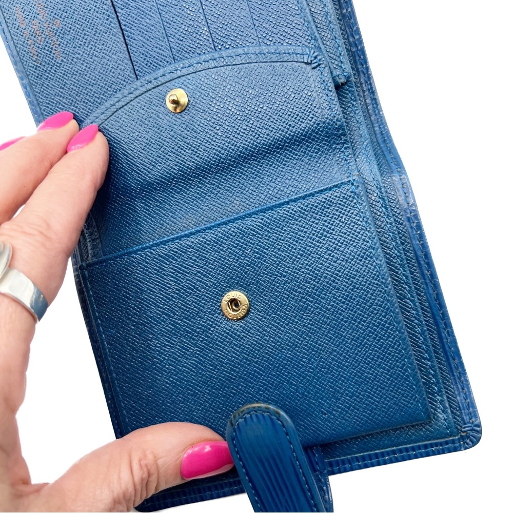 Louis Vuitton Blue Epi Leather Compact BiFold Wallet Unisex Vintage 98 Authentic - Picture 7 of 17
